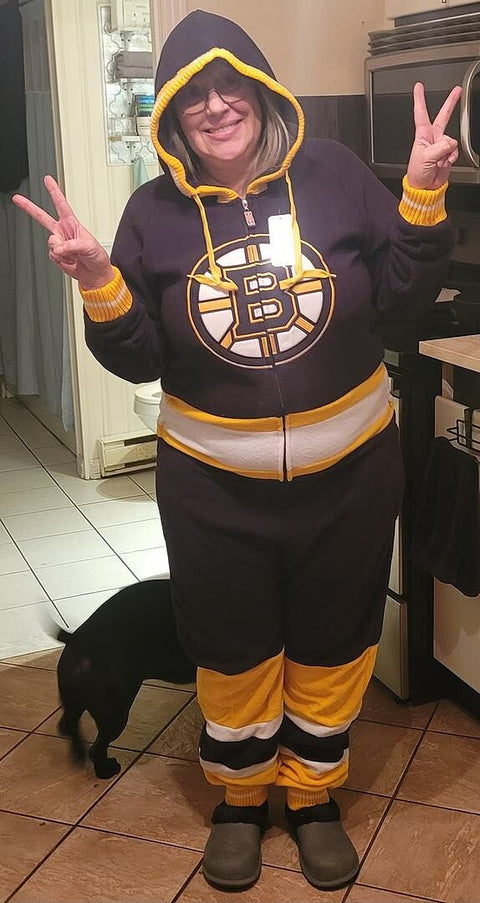 Sylvie-Marie T. in the Boston Bruins NHL Onesie